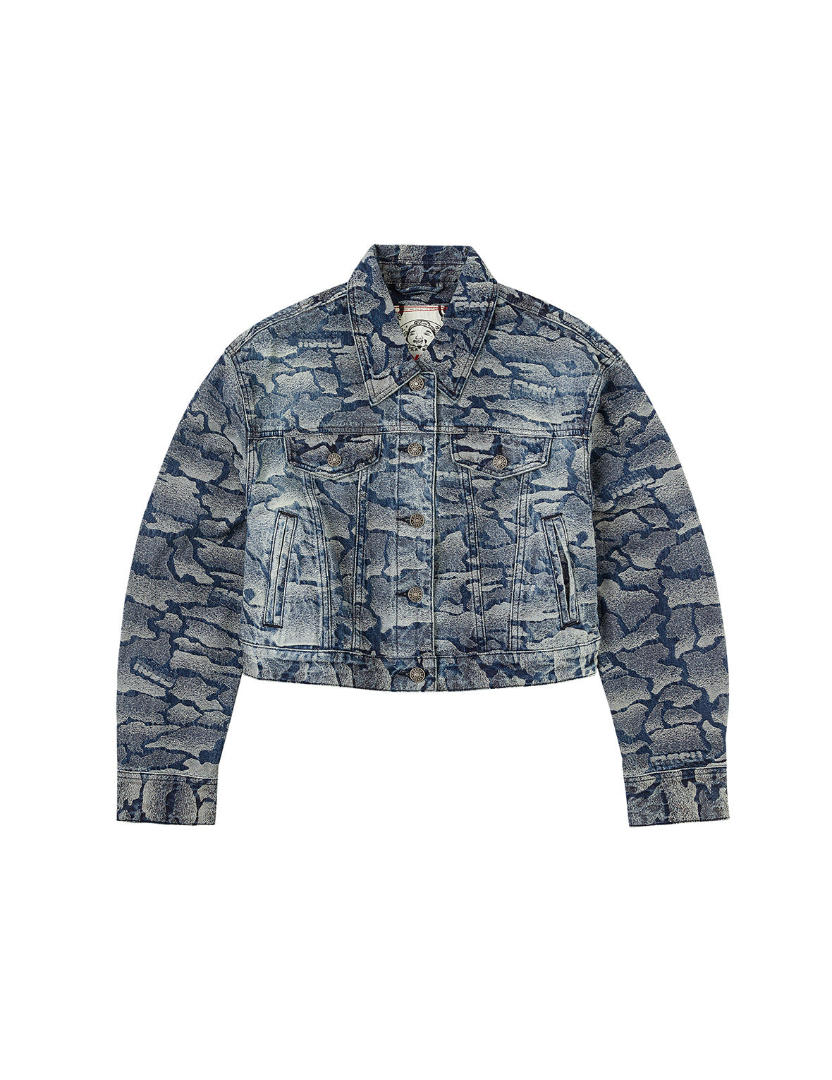 Allover Ishigaki Camouflage Jacquard Fashion Fit Washed Denim Jacket